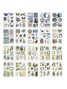 SHEIN 20 piezas Libro de pegatinas de decoración de papel japonés, libro de pegatinas de decoración para mascotas, pegatinas vintage para manualidades y decoración de scrapbooking - Multicolor - Ver 12