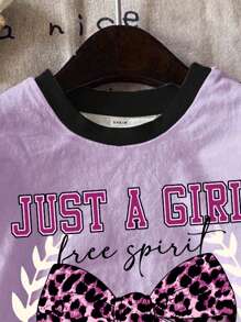 SHEIN Leap Crew 2 件套青少年女孩休闲简约短袖 T 恤和短裤套装，适合夏季