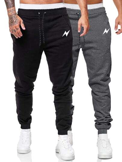 Street Life Pantalon de jogging taillé pour homme à taille cordée imprimé géométrique