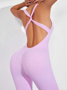 Easithlete Women's Solid Color Cross Back Design Flare Sports Yoga Pants For Daily Workout - Pink - View 2