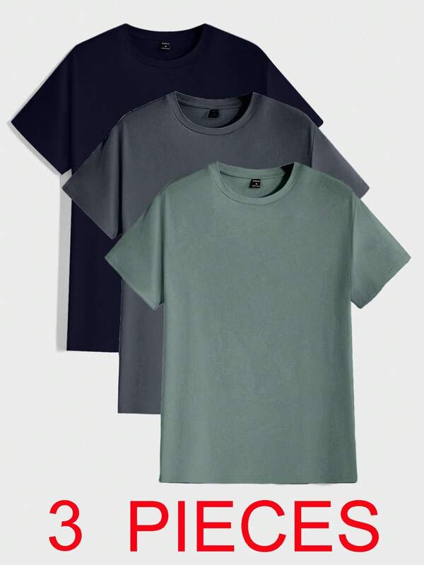 RueChic 100%Cotton Men's Basic Round Neck T-Shirt Set (Multiple Pieces)
