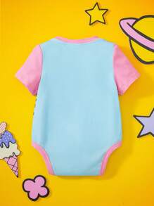 Nick 90s | SHEIN ベビーガール ピンク&ブルー 漫画の仲間パターン かわいい快適ボディスーツ