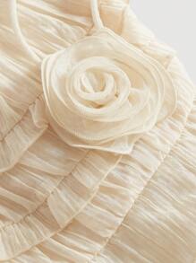 SHEIN MOD Spring And Summer New Plus Size Women's Floral Embellished Layered Draped Camisole In Apricot Color, Suitable For Music Festivals, Parties, Vacations, Etc., With Summer Outfits For Women And Summer Tops,Dreamy And Romantic Style - Beige - View 3