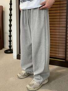 DAZY Pantalón de chándal informal suelto con cordón en la cintura para hombre, color gris sólido de primavera - Gris Claro - Ver 7