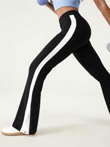 Hanevo Women's Colorblock High-Waisted Flared Pants With Slits Sportwear Legging For Daily Wear - Black - View 4