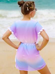 Tween Girls' Ombre Ruffle Hem Coverup Dress For Beach/Vacation - Multicolor - View 2