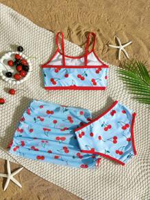 3 Piece Swimwear Set For Tween Girl, Printed Tankini, Plus Size - Multicolor - View 2