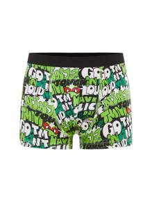 TEENAGE MUTANT NINJA TURTLES | SHEIN 4pcs Tween Boy Black & Green Cool Boy Soft & Comfy Cute Cartoon Turtle Printed Underwear,Basic Casual Briefs