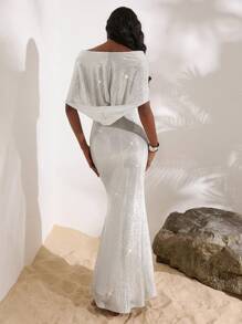 Opulessa Vestido ajustado de mujer con hombros descubiertos de punto con lentejuelas