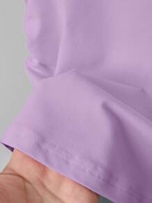 Teens/Youth Girls Casual Minimalist Versatile Heart Print Cinched Waist Short Sleeve T-Shirt - Mauve Purple - View 4