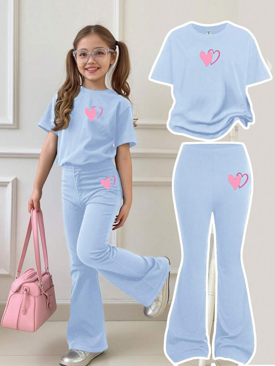 SHEIN Leap Crew 2 Stücke Tween Mädchen-Set, lässig, minimalistisch, langärmelig, zweiteilig, geeignet für Herbst/Winter