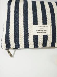 Striped Letter Design Cosmetic Bag, Large Capacity Portable Makeup Pouch For Daily Use
