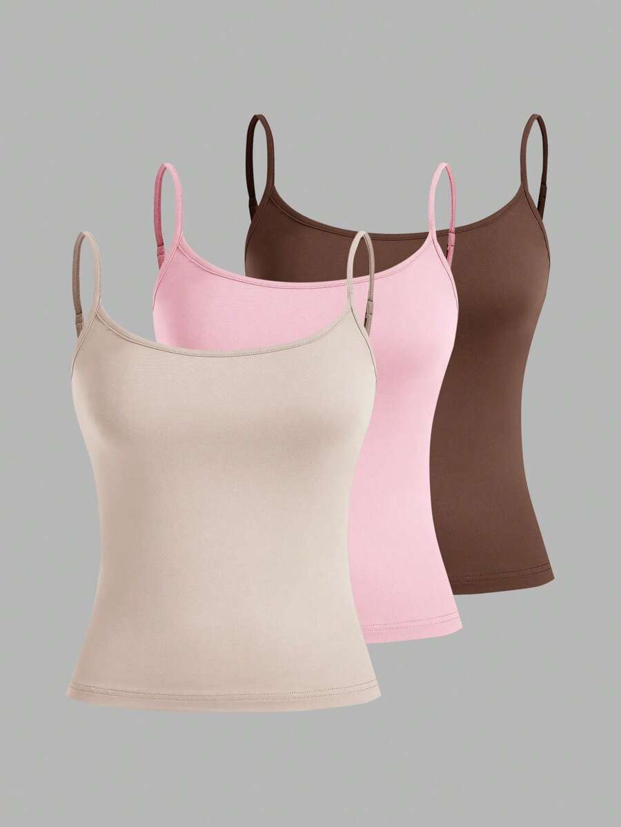 SHEIN EZwear 3 piezas Blusas sin mangas, cortas y sexys para mujer, aptas para el verano - Multicolor - Ver 1