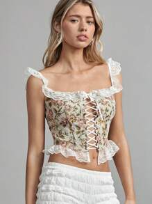 Easelle 女士蕾丝边花卉提花修身时尚上衣 - 彩色 - 查看 5