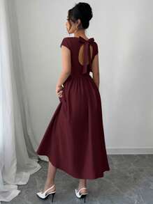 Elenzga Women Elegant Solid Color Fashionable Minimalist Backless Dress, Suitable For Everyday, Commute, Wedding Season