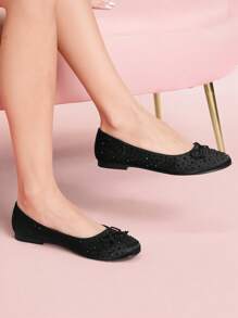 CUCCOO DOLLMOD Women's Casual Versatile Slip-On Flats With Bow Decor - Black - View 4