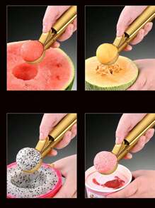1pc Stainless Steel Ice Cream Scoop With Release Trigger Ice Cream Baller Melon Baller Digging Spoon DIY Ice Cream Sorbet Ball Spoon Dessert Tool Watermelon Spoon Fruit Carving Knife Ice Cream Scoop - Gold - View 7