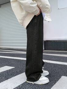 SHEIN Tween Boy Fashion Casual Y2k Basic Loose Comfortable Straight Leg Jeans For Kids Clothes Boys Soft Dailywear And Kids Summer And Spring Clothes - Black - View 5