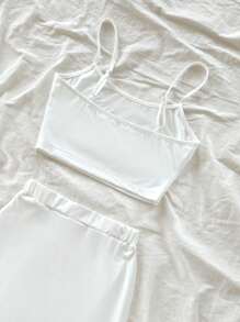 Soleia 2pcs/Set Women Vacation Casual Floral Print Camisole & Drawstring Waist Slit Skirt Suitable For Going Out