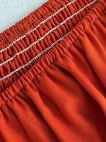 Maweii 2 件加大码套装，纯色短袖方领上衣和裙子 - 橘色 - 查看 7