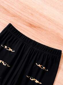2 Stücke/Set Kontrast farbiges Leoparden Muster T-Shirt mit kurzen Ärmeln & Shorts Set für Teenager Mädchen