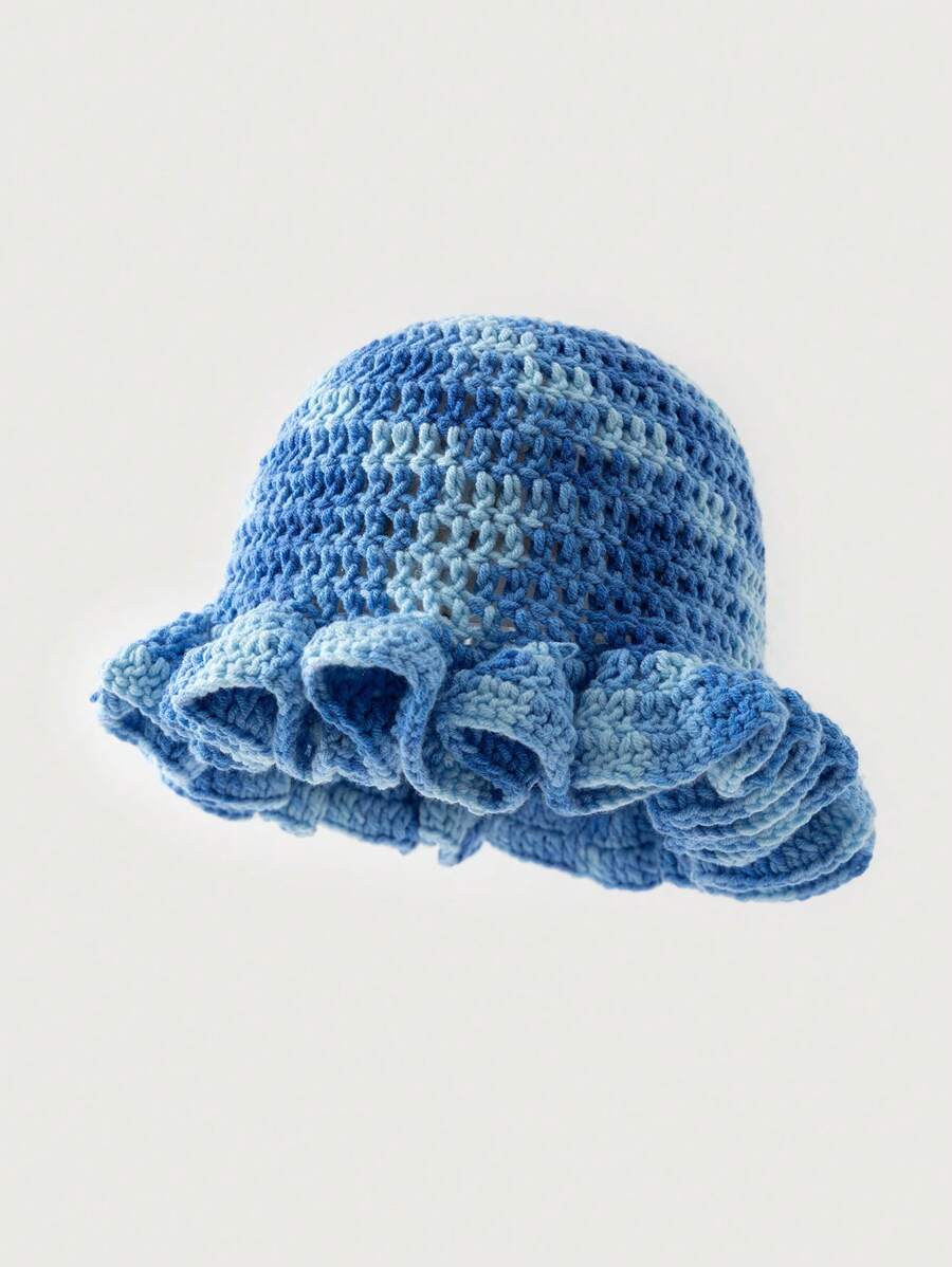 Sombrero de punto con borde ondulado teñido anudado a mano para mujer - Multicolor - Ver 1