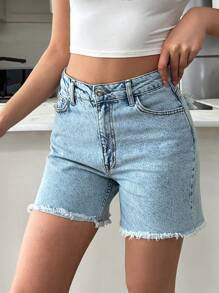 RueChic 100%Cotton Rigid Medium Wash Women Short Work Clothes For Women Work Clothes Women Summer Outfits For Women Women Short Outfits - Medium Wash - View 5