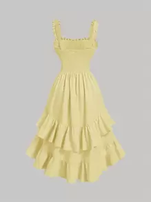 SHEIN MOD Vestido largo con volantes vintage romántico para mujer de talla grande, amarillo - Amarillo - Ver 2