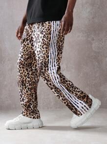 SUMWON 奢华豹纹运动裤，侧条纹设计，极致舒适，街头潮流，运动裤，现代都市时尚，运动服饰 - 彩色 - 查看 2