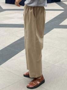 DAZY Men's Simple Solid Beige Trousers, Fashionable For Summer Business Attire - Apricot - View 8