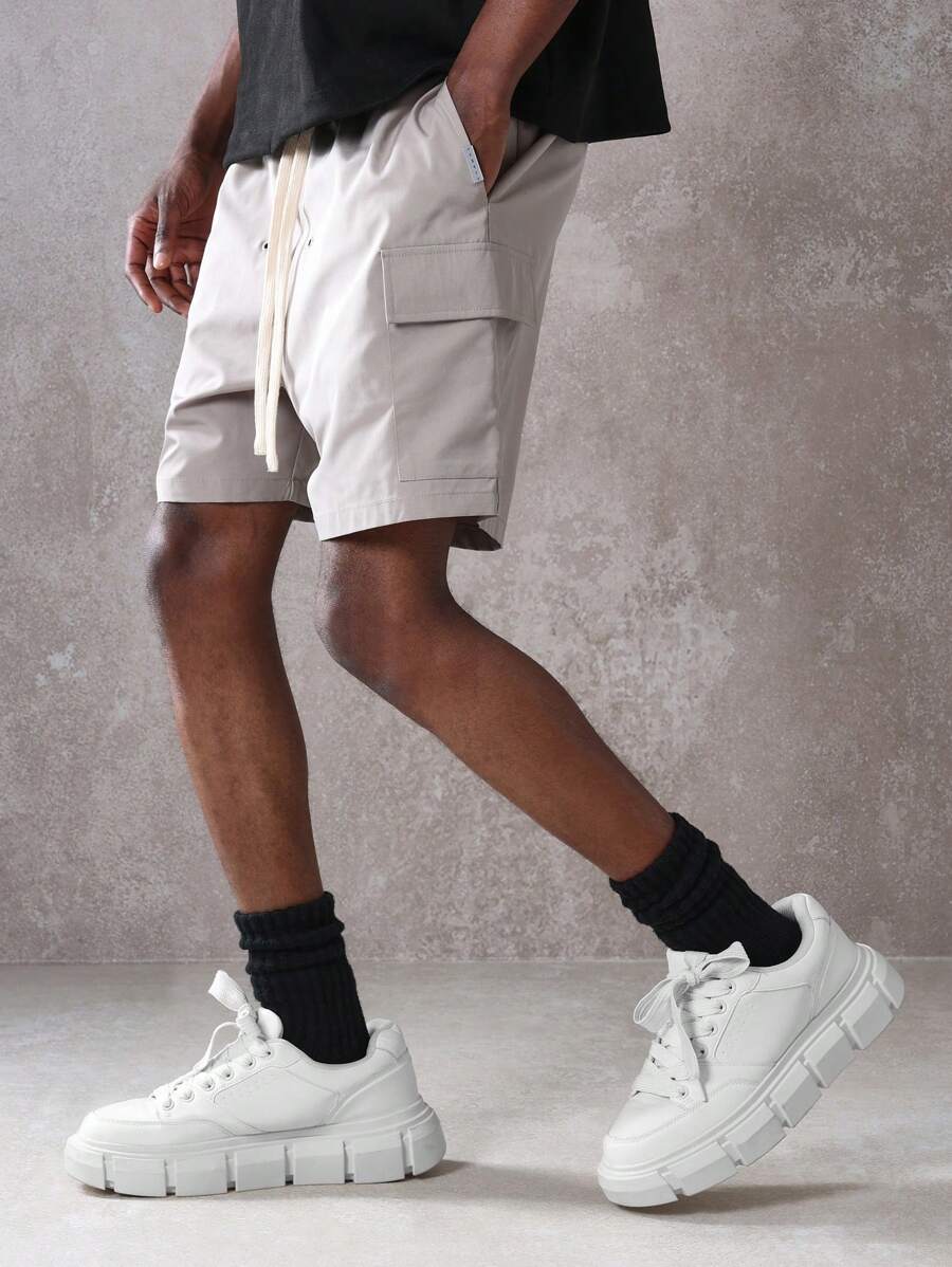 SUMWON Relaxed Fit Nylon Cargo Shorts With Drawcord, Adventure Ready Outdoor Performance Shorts, Summer Travel Hiking Trekking Casual Wear, Moisture Wicking Breathable Active Wear, Urban Style Utility Design - Khaki - View 1