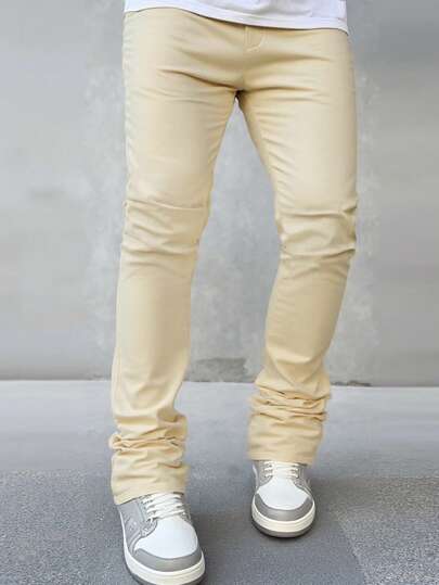 Manfinity Roghcode Men's Solid Color Front Tie Pocket Simple Casual Long Pants, For Daily Wear