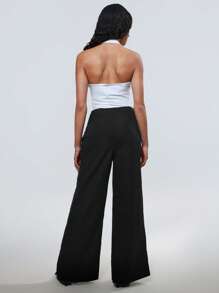 TRNVIE Nouveaux pantalons droits décontractés pour femmes de mode d'été, avec décoration métallique asymétrique, sangle de "vieux billets" et ourlet évasé micro-flare
