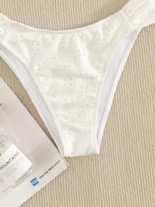 SHEIN Swim Solid Color Hollow Embroidery Bikini Swimwear, Vacation/Beach For Summer - White - View 4