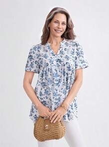 Miaspire Women's Resort Casual Ditsy Floral Notched Collar Blouse - Multicolor - View 7