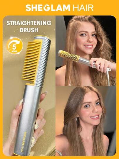 SHEGLAM HAIR Sleek Chic 3D Thermal Straightening Brush,24K Gold Hair Straightener Brush With Negative Ionic,24K Glow Straight Hair Comb With 3D Anti-Scald Design & 5 Temp Selection,5Min Quick Straightening,60S Fast Heat-Up & 30Min Minutes Auto-Off,24KK Hair Straightening & Curling Comb 2 In 1,Detangles Hair Easily For Home Salo Graduation Birthday Gift Holiday Winter Pink Vibe Makeup Party Beach Travel Camping School Campus Festivals Rose Present Girl Charm Best Valentine's Day Women's Day Love Yourself
