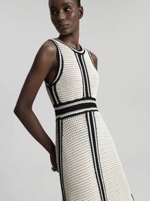 Ontre 2025 New Bohemian, Music Festival, Country Music Festival Style Women's Long Knitted Dress, Comfortable Casual Black & White Contrast Color Dress, Versatile All Season Beach/Holiday Outfit, Boho Chic Vibe, Countryside Music Concert Western Inspired High-Quality Soft Fabric - Black and White - View 3