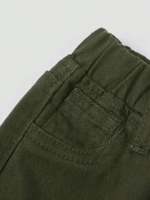 SHEIN 男婴休闲宽松中腰印花丝网印花直筒牛仔裤 - 軍綠色 - 查看 3