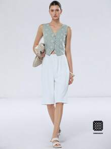 SHEIN Privé 法式浪漫度假镂空刺绣前开背心，女款，夏季 - 彩色 - 查看 3