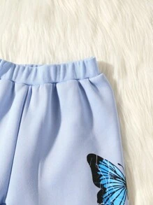 SHEIN 女大童標語和蝴蝶印花保暖連帽衫和運動褲