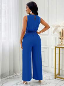 SOLERSUN Mono sin mangas con tiras anudadas, cuello en V y cintura con cinturón. La hebilla metálica del cinturón se puede abrir