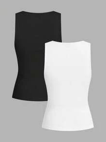 Slaydiva 2 Pieces Set Women Casual Notch Collar Ruched Fitted Rib Fabric Tank Top Set, Suitable For Summer - Multicolor - View 9