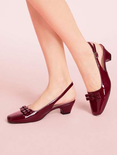 CUCCOO DOLLMOD Women's Outdoor Square Toe Thick Heel Bow-Knot Decor Snake Skin PU Casual Simple Comfortable Daily Banquet Strap Shoes For Christmas