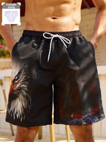 Surfspeed Men's Eagle Print Drawstring Waist Pockets Loose Casual Beach Shorts - Multicolor - View 1