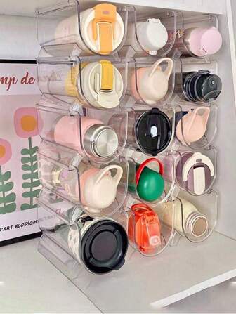 SHEIN 1 件水杯收纳架，多层收纳架，透明桌面可堆叠杯架，防尘水瓶收纳架