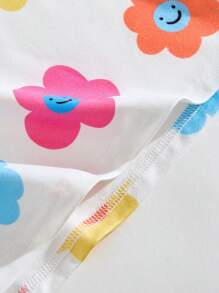 SHEIN Young Girls Cute Smiling Face & Floral Print T-Shirts - Multicolor - View 8