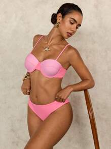 SHEIN Swim Conjunto de bikini con aros y almohadillas push-up con bloques de color para mujer, divertido y lindo