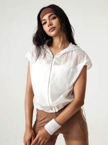 Hanevo Summer New Casual Hooded Zip-Up Ladies Shirt - Apricot - View 7