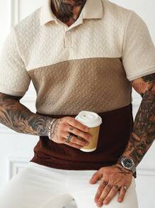 Manfinity Homme Áo thun Polo vải họa tiết tông màu đất dành cho nam - Nhiều màu - Xem 3