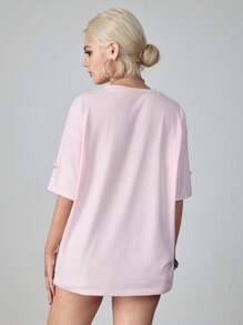 ROMWE Avant T-shirt patchwork en tissu argenté avec graphique de football rétro Y2K pour femmes